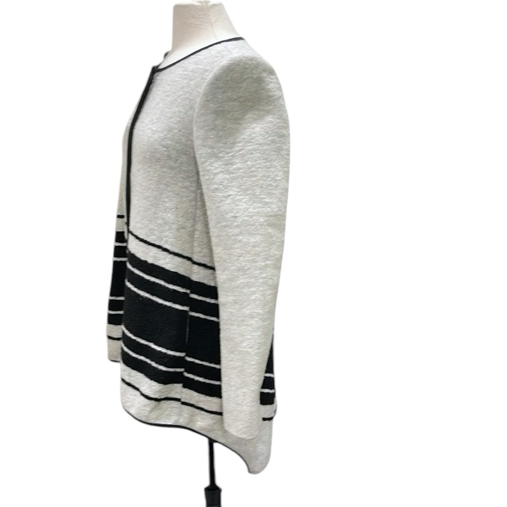 Anthropologie Elevenses Wool Blend High Low Stripe Jacket SZ S Black Grey - Picture 3 of 7